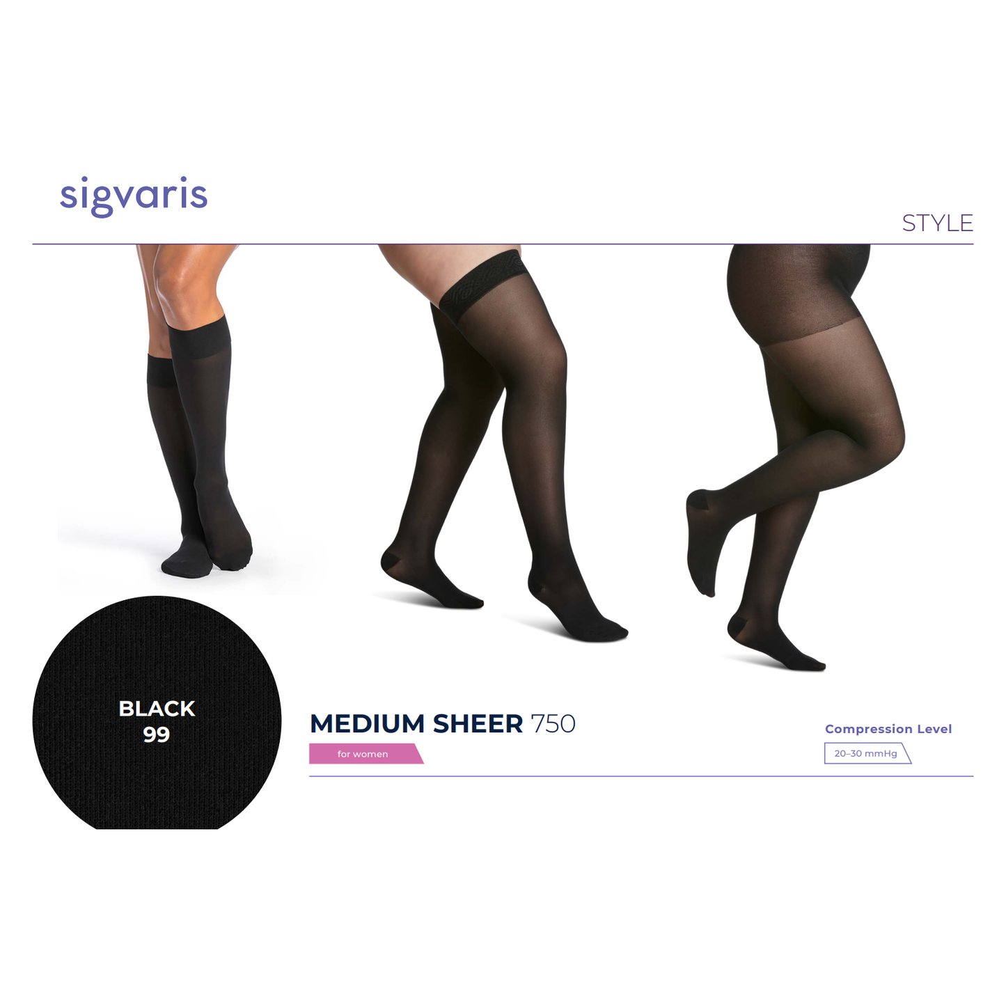 Sigvaris - Medium Sheer - Knee High - 20-30mmHg - Compression Stockings