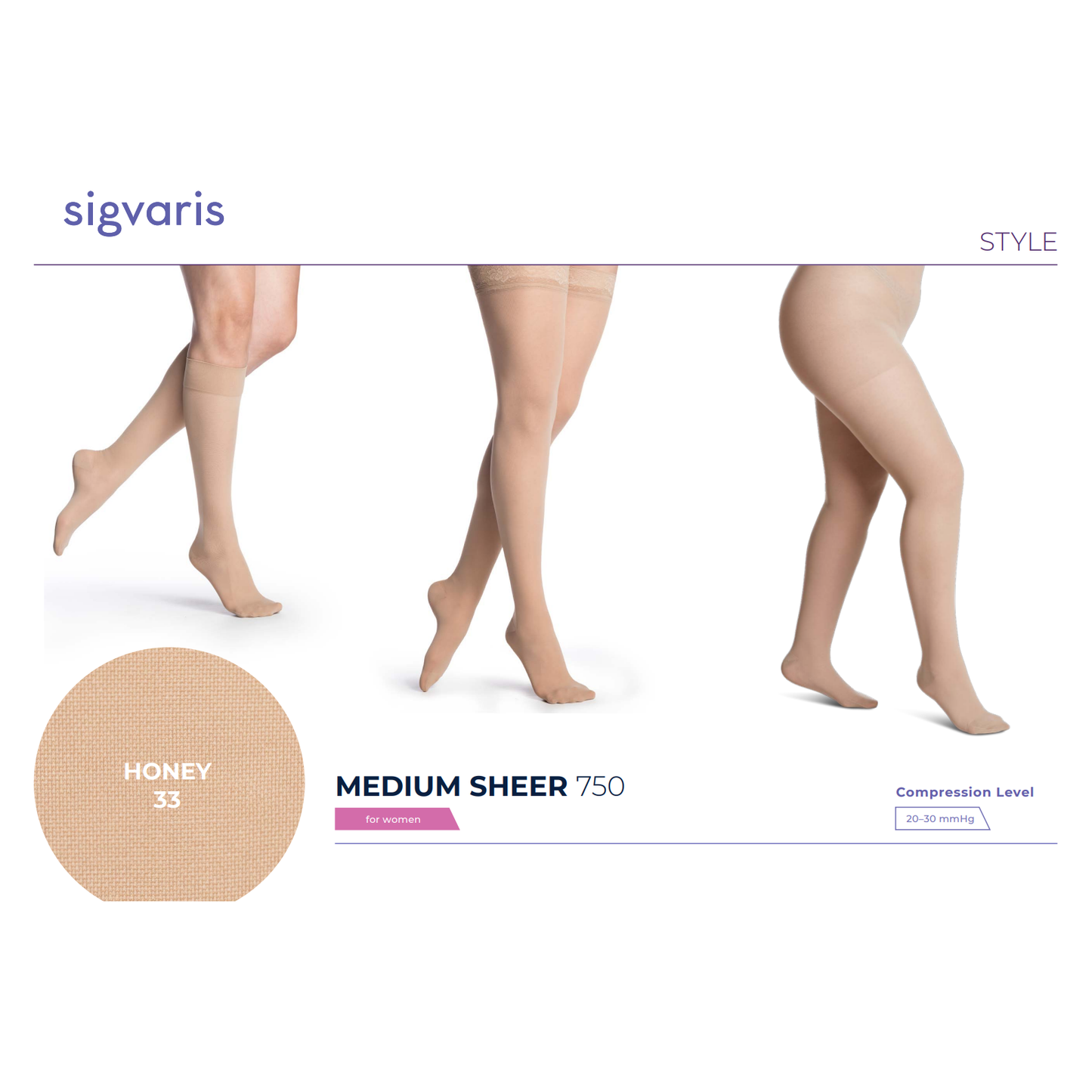 Sigvaris - Medium Sheer - Pantyhose - 20-30mmHg - Honey (Natural) - Compression Stockings