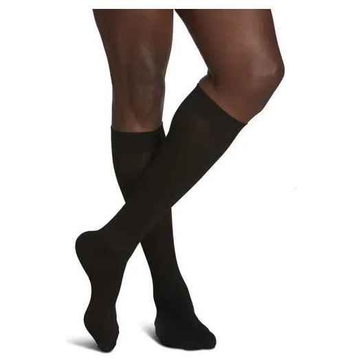 Sigvaris - Men Sea Island Cotton - Knee High - 20-30mmHg - Black -Compression Stockings